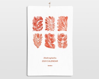 Modern printable wall calendar 2024 Abstract terracotta flowers and plants 11x17in monotype prints illustrated art INSTANT DOWNLOAD