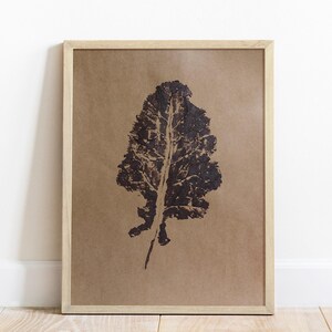 Stampa monotipo Cottage Core, stampa di piante con foglie marroni, artigianato moderno, arte botanica da parete, originale, in rilievo, stampa, camera da letto in stile fattoria