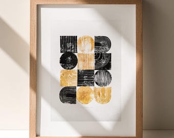 Mid Century Modern Bauhaus Linocut Print Contemporary Original Artwork Relief Geometric Wall Art Staircase Home Office Decor Sale Discounted