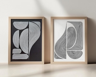 Minimalist Gallery Wall Set 2 Original Line Drawing Abstract Art Man Cave Bedroom Living Home Office Geometric Quiet Luxury Decor Gift Him