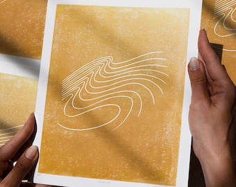 Wabi Sabi Gold Abstract Line Mountains Landscape Linocut Print Minimalist Nordic Lodge Artwork Wall Art Decor Christmas Gift Father in Law