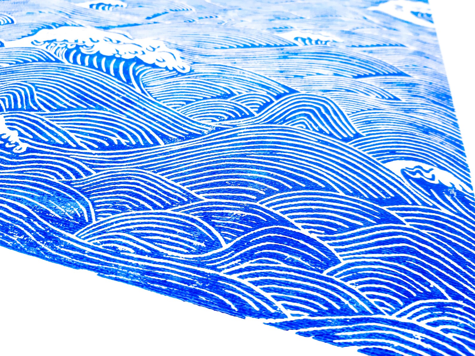 Original Linocut Print Blue Wave Art Nautical Wall Decor Etsy