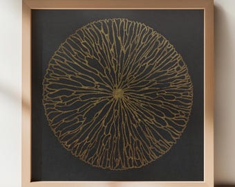 Cyber Week Deal Circle Abstract Flower Modern Linocut Print Nordic Lodge Original Artwork Bedroom Reading Nook Wall Art Decor Self Gift