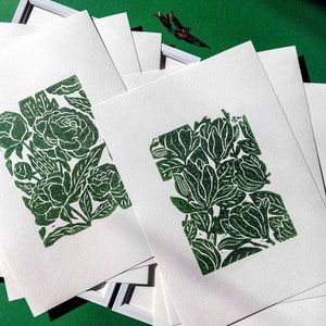 Set di 6 stampe linoleografiche da 4 a 2, opere d'arte originali, fiori, gelsomini, peonie, echinacea, tulipani, iris, magnolia, Ringraziamento