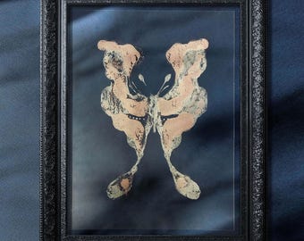 Original Monotype Pink Abstract Butterfly Print Plexiglass Wall Art Handprint Relief Contemporary Master Bedroom Study Decor One of a Kind
