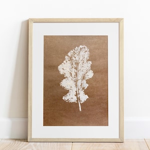 Stampa monotipo vegetale, stampa alla moda con mousse moka, foglia beige, opera d'arte originale in rilievo, stampa artistica moderna, decorazione per camera da letto in stile fattoria, pezzo unico