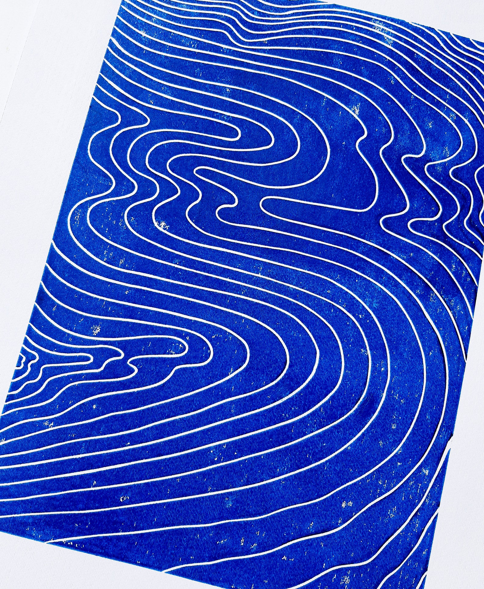 Linocut print Abstract blue water art Nautical wall decor Etsy