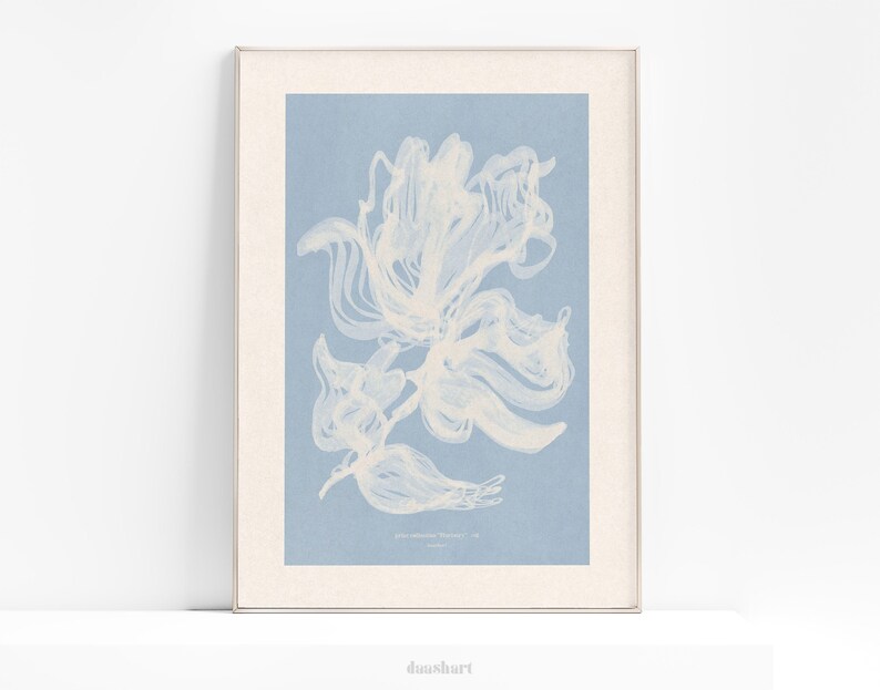 Light Blue Printable Wall Art Abstract Flower Prints Trendy Etsy