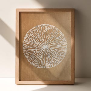 Stampa linoleografica astratta, fiore, colore moka, mousse, anno 2025, opera d'arte originale, decorazione per soggiorno, terra, arte murale, regalo di inaugurazione della casa.