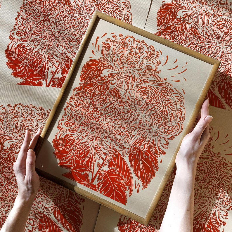 red chrysanthemum japanese wall art flower lino linocut print original artwork printmaking botanical bedroom decor cottagecore hostess gift linogravure thanksgiving table rustic christmas
living room teacher appreciation back to school linoldruck floral nature educators new apartment handprinted large entryway farmhouse mother mom wife girlfriend sister godmother grandmother lover housewarming home dining kitchen dorm Rustic Handmade Thank You Coworker Gratitude Mentor Say Thanks Unique Present