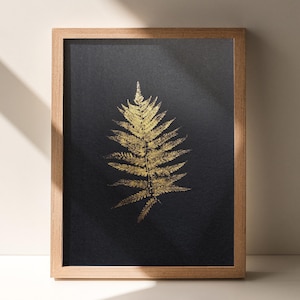 Stampa monotipo di felce dorata Cottagecore, opera d'arte botanica originale, regalo di inaugurazione della casa, decorazione da parete per soggiorno unica nel suo genere.
