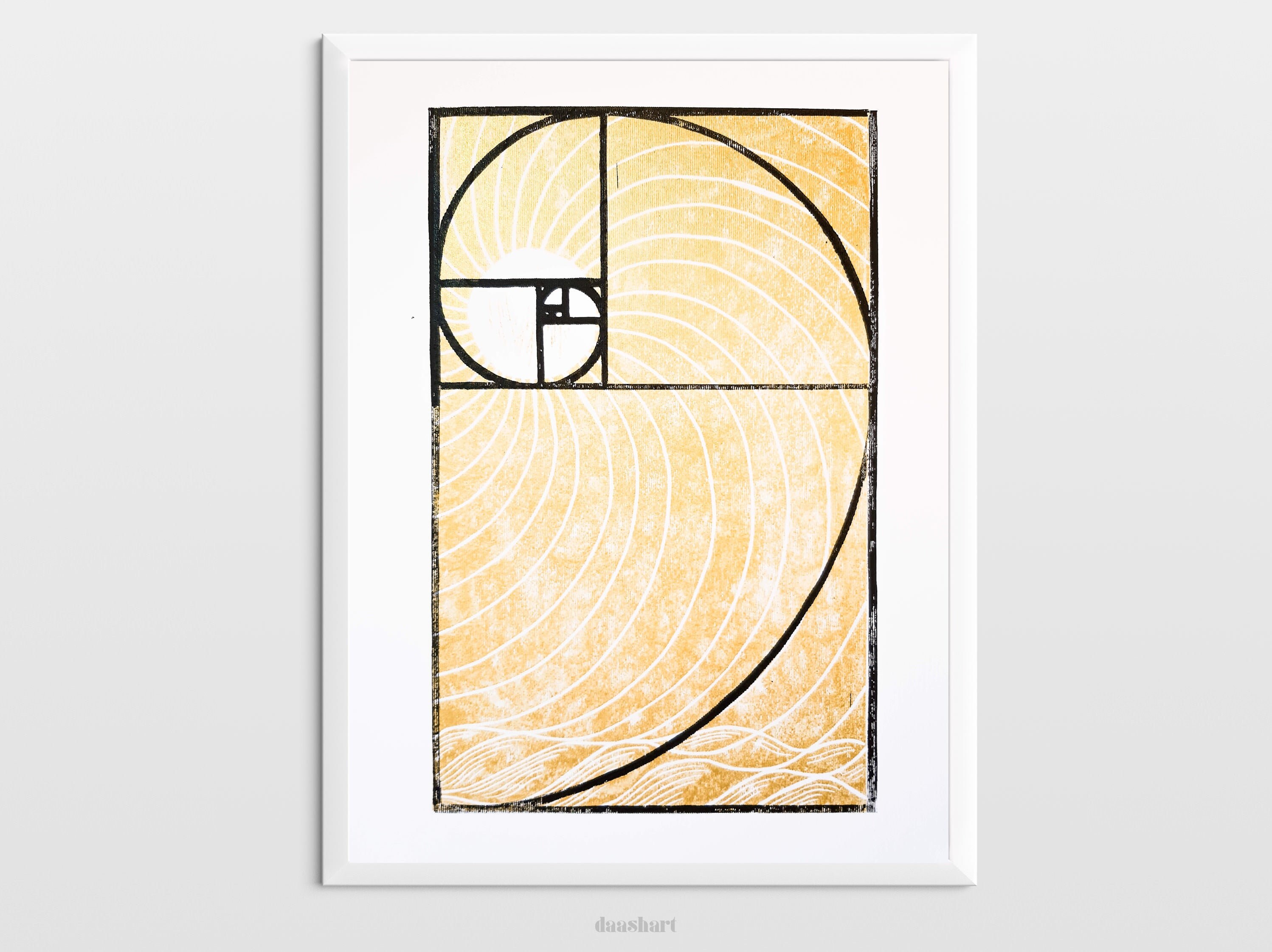 Golden Ratio Wall Art Original Linocut Print Artwork Gold Sun Etsy