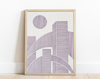 Original line drawing Abstract cityscape shapes modern artwork Fine geometric wall art Aesthetic bedroom decor New home gift One of a kind