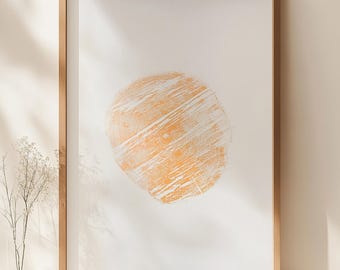 Beige Circle Large Woodcut Print Printmaking Relief Wall Art Original Artwork Wooden Rustic Lodge Decor One of Kind Sale Discounted