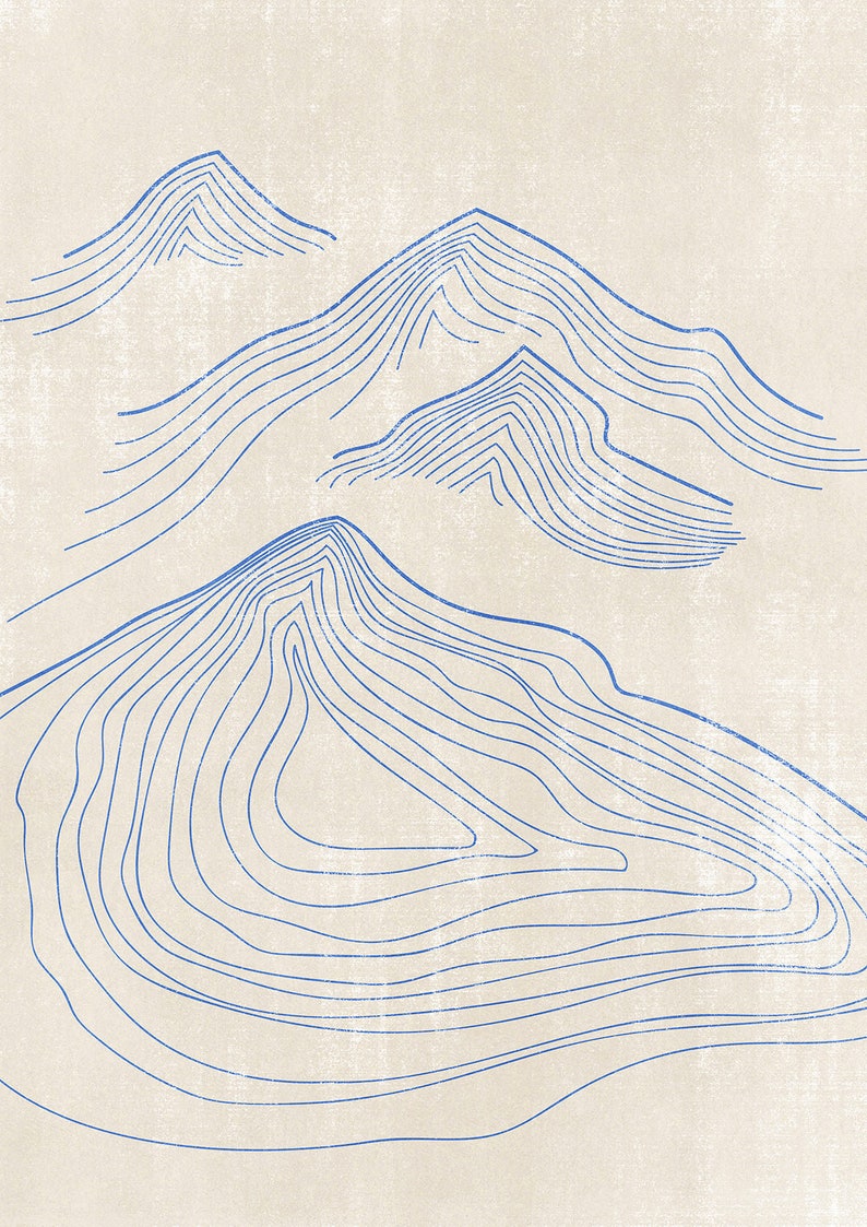 Geometric Abstract Blue Mountains Art Line Poster Printable Etsy