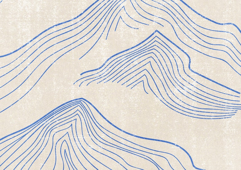 Geometric Abstract Blue Mountains Art Line Poster Printable Etsy
