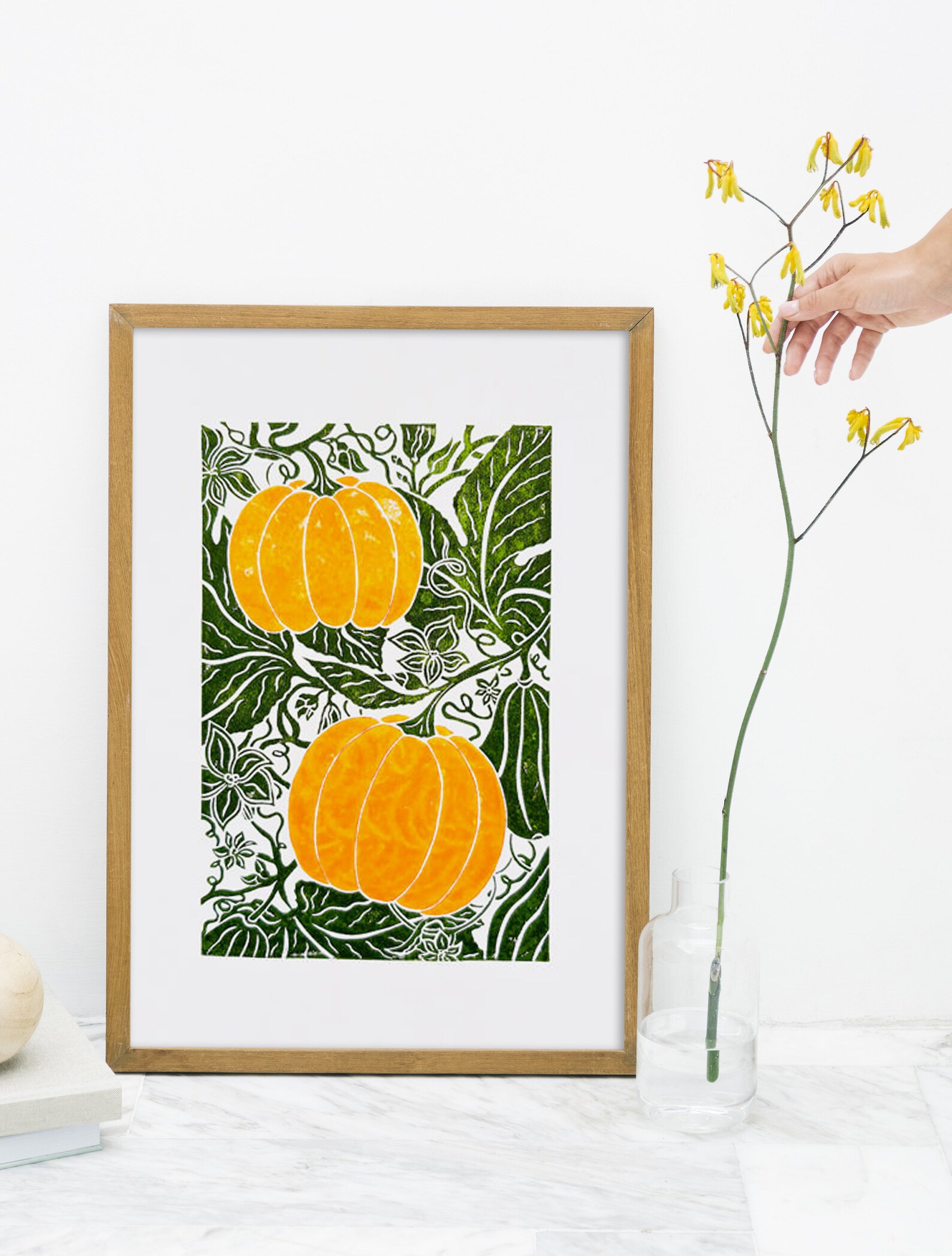 Original linocut print Pumpkin art Botanical kitchen wall | Etsy