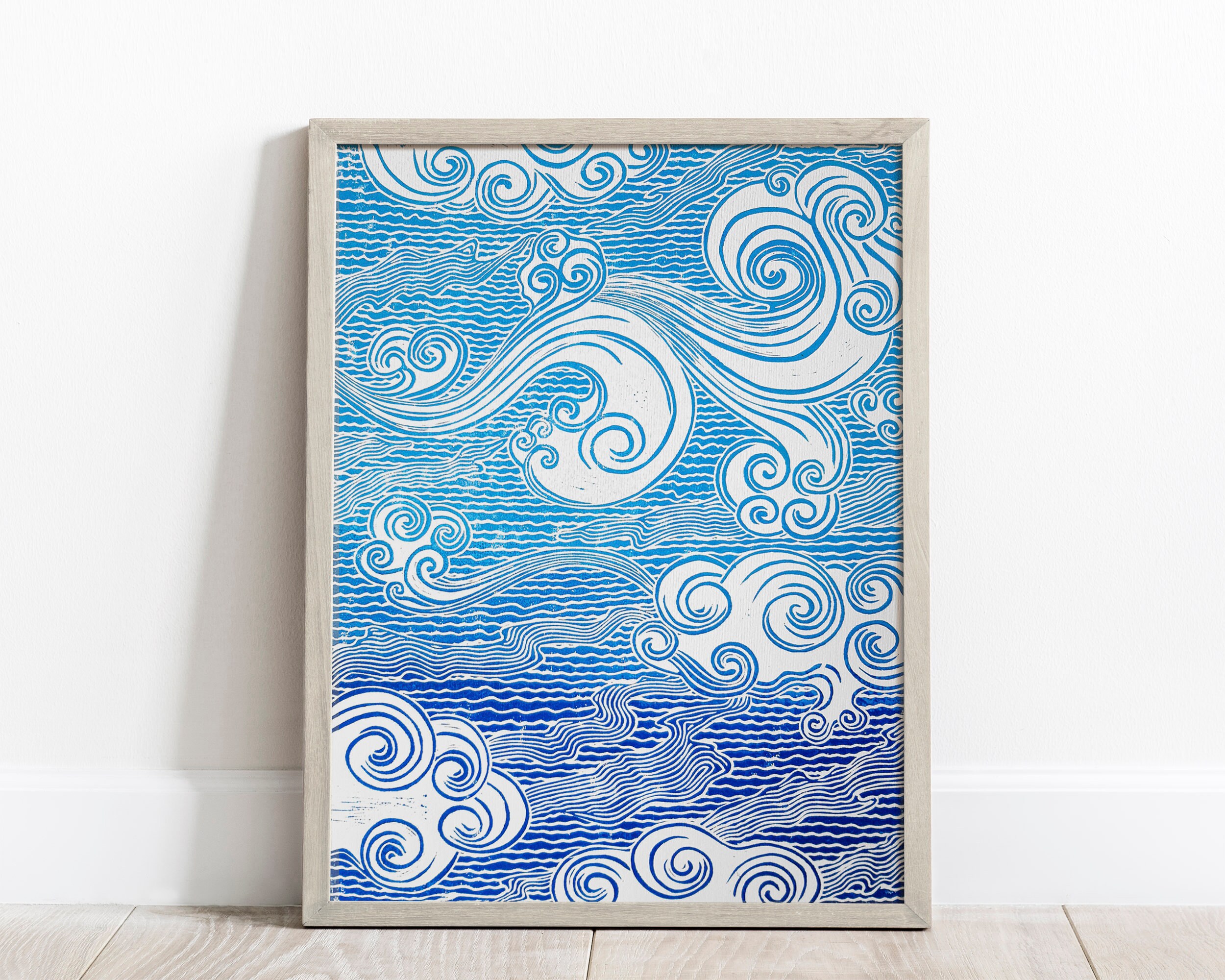木版画『Peaceful blue』