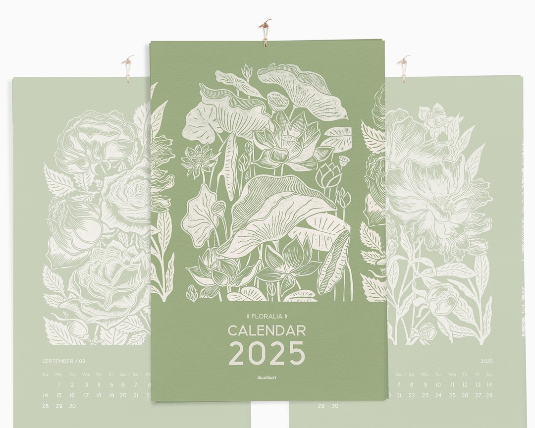 2025 Botanical Monthly Printable Calendar 11x17in Floral Linocut Nature ...