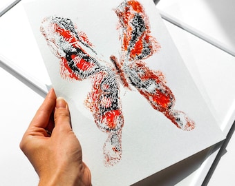 Abstract Butterfly Monotype Print Nordic Lodge Relief Original Artwork Handprint Insect Wall Art Reading Nook Decor Mom Gift One of a Kind