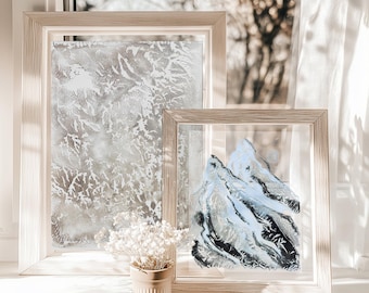 2er Set Monotypie Druck Winter Berge Abstrakte Textur Kunst Neue Wohnung Geschenk Original Kunstwerk Urlaub Dekor Unikat