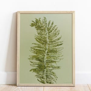 Stampa monotipo Decorazione da parete primaverile Arte verde salvia Soggiorno Arte da parete alla moda Opera d'arte fatta a mano Monotipo Pianta Arte botanica Regalo per padrona di casa