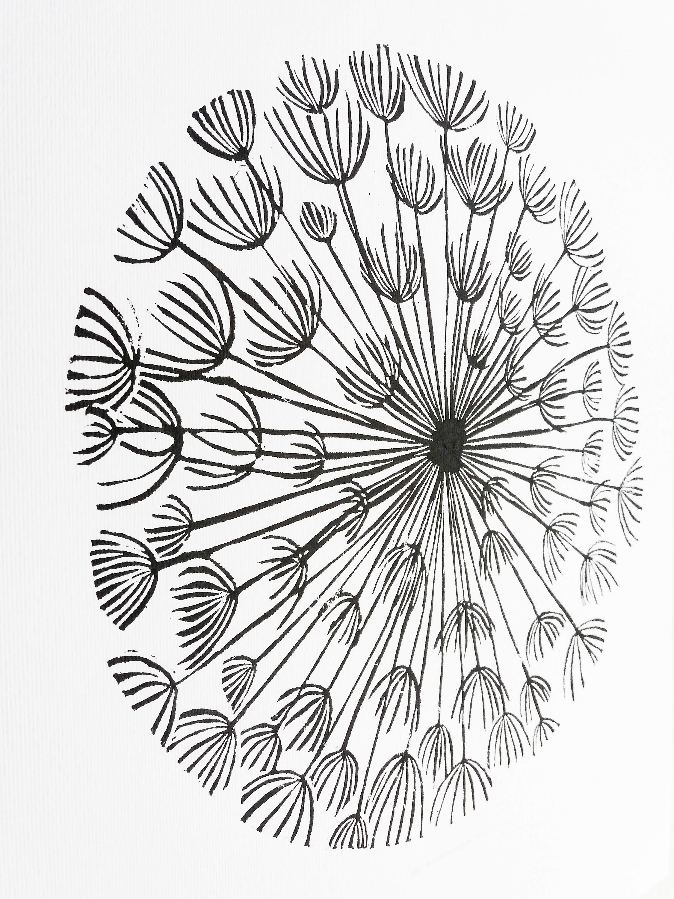 Original linocut print Dandelion wall art Botanical artwork Etsy
