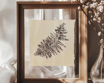 Forest Cabin Decor Fern Leaf Plant Mini Monotype Print Original Artwork Forestcore Relief Handprint Shelf Staircase Wall Art One of a Kind