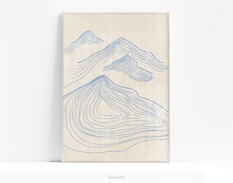 Geometric Abstract Blue Mountains Art Line Poster Printable Etsy