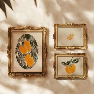 Set di 3 stampe di linoleografia di frutta vintage, stampe di linoleografia di agrumi, stampe di limoni, opere d'arte originali, decorazioni per la cucina e la sala da pranzo, opere d'arte botaniche retrò.