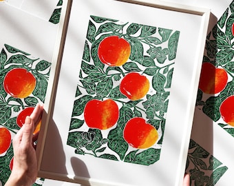 Original Apple Linocut Print Relief Artwork Modern Kitchen Dining Cottagecore Living Wall Art Decor Nature Lover Botanical Christmas Gift