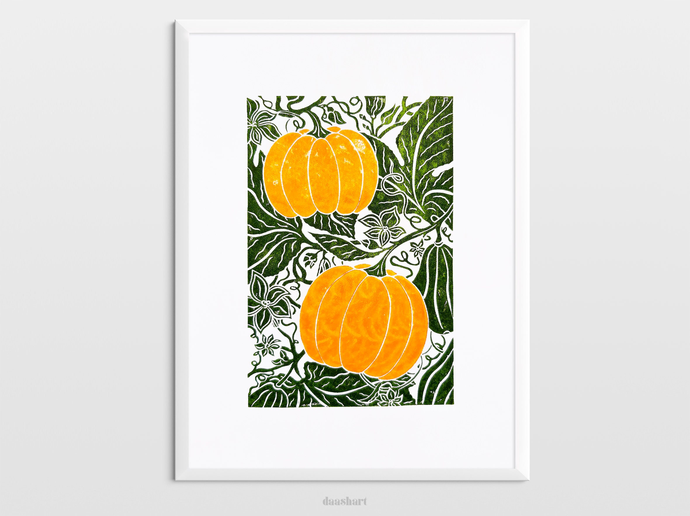 Original linocut print Pumpkin art Botanical kitchen wall | Etsy