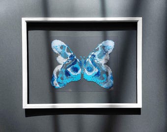 Abstract Butterfly Monotype Print Original Relief Artwork Plexiglass Wall Art Window Nordic Lodge Decor New Beginnings Gift One of a Kind