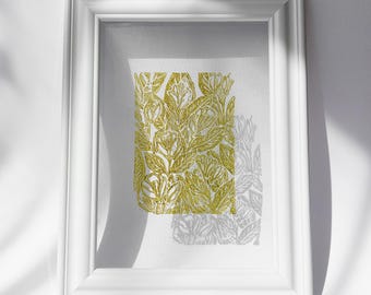 Floral Jasmine Flower Linocut Print Plexiglass Relief Sage Green Original Artwork Forest Cabin Window Nook Wall Art Decor Mother Gift Ideas