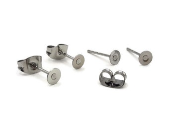 Supports boucles d'oreilles acier inoxydable - Lot de 40 puces boucle d'oreille - Tige oreille - Clou d'oreille à coller