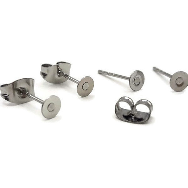 Supports boucles d'oreilles acier inoxydable - Lot de 40 puces boucle d'oreille - Tige oreille - Clou d'oreille à coller