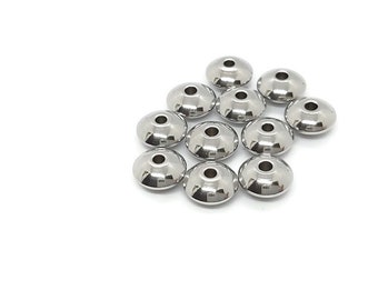 Perles séparateurs acier inoxydable disque de 8 X 4 mm - Trou 2 mm - Lot de 20 perles - Intercalaires