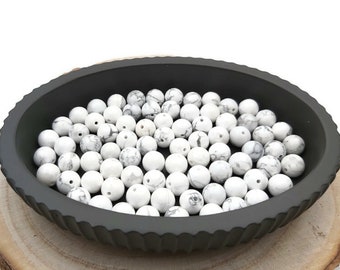 Perles Howlite blanche 8 mm - Perles rondes. Pierre naturelle non teinte création bijoux, loisir créatif, Bracelet
