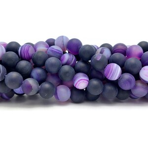 Perle Agate rayée indigo Grade A 8 mm Perles rondes mat de 8 mm Pierre naturelle. Création bijoux, bracelet, collier image 2