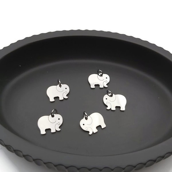 Breloques éléphant acier inoxydable - Lot de 5 pendentifs - Création bijoux