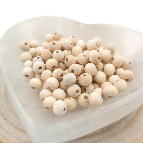 Perles rondes en bois - 8 mm - Lot de 100 perles bois naturel non teint - Gros lot perles bois