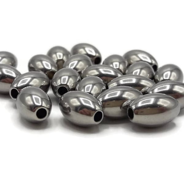 Perles ovales acier inoxydable - Lot de 20 - Perles 9 x 6 mm - Intercalaires