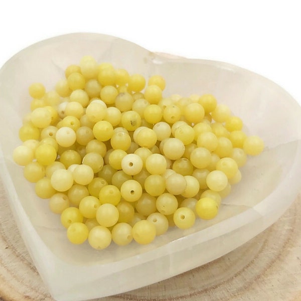 Jade citron - Perles rondes de 6 mm - 60 perles - Pierre naturelle non teinte