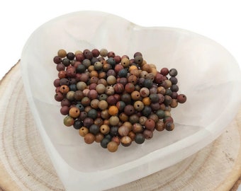 Perles Rondes En Jaspe Picasso Noir Et Gris – Pierre Naturelle 4 Mm – Lot Pour Création De Bijoux