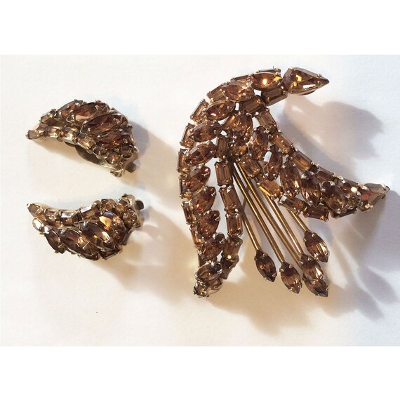 Rare Signed Sherman Brooch and Clip Earrings