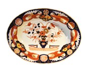 Antique Ashworth Bros. Imari Pattern Oval Ironstone Bowl with Pedestal Base
