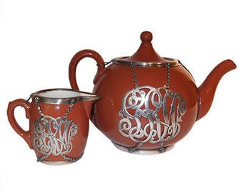 Antique Villeroy & Boch Teapot with Sterling Silver Overlay