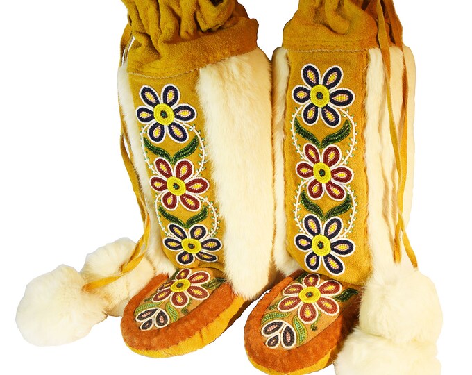 Vintage Native Made Beaded Mukluks With Fur Etsy