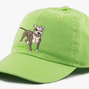 Custom Pit Bull Dog Lover&#39;s Baseball Cap/Personalized Gift/Staffordshire Terrier Hat/24 Colors Available/Kids and Adults