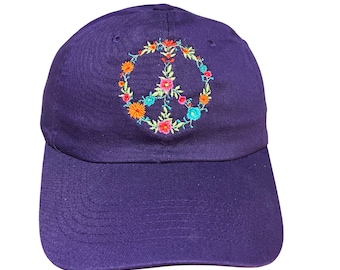 Peace Sign Flowered Hat/brightly Colored Design/Multiple Colors and Size Hats/Free Personalizing